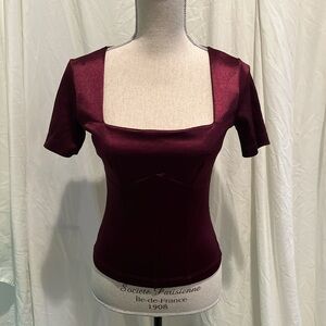 Vintage Y2K Satin Burgundy Square Top